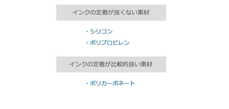 インクの定着が良くない素材・良い素材